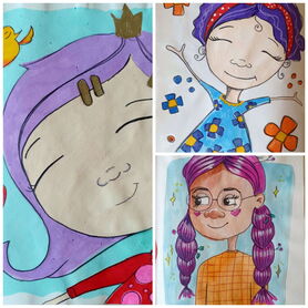 4 Skizzen mit Mädels